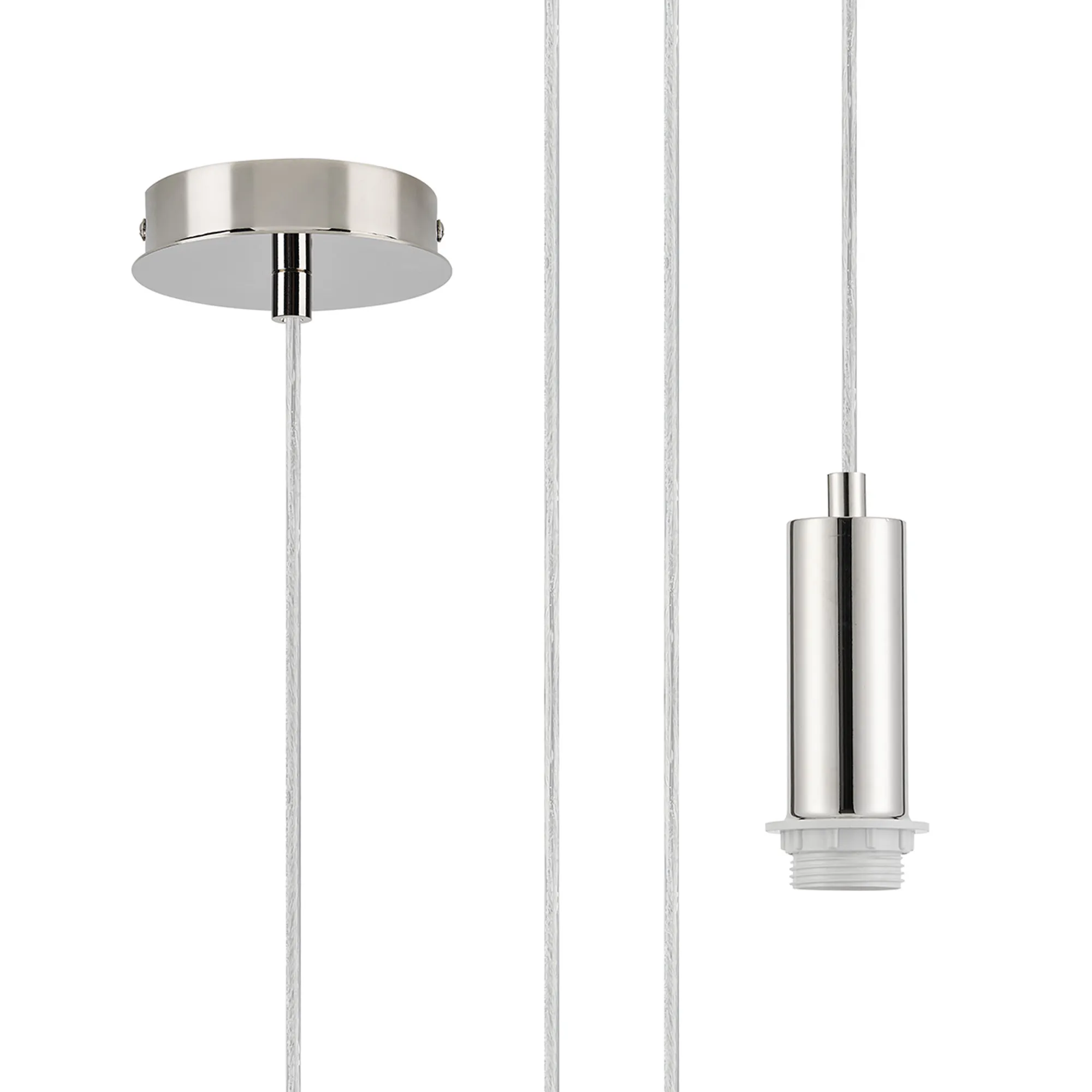 D1053PN  Wick 10cm Body, 5m Single Pendant (FRAME ONLY), 1 x E27, Polished Nickel